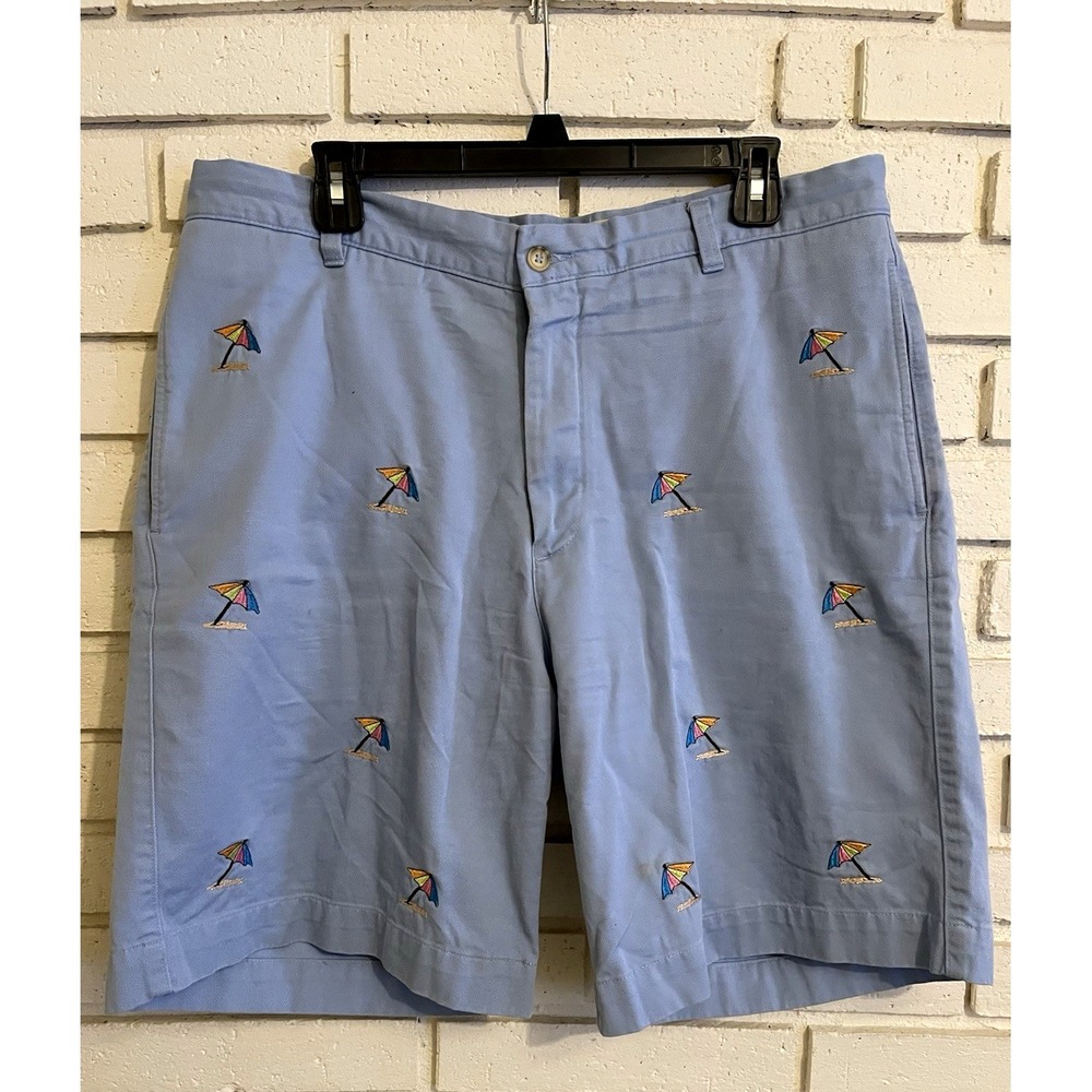 Orvis Men's Shorts Chino‎ Light Blue w/Beach Umbrellas Waist 36W